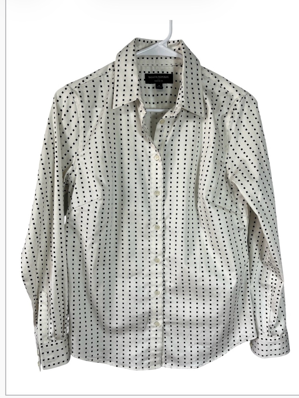 NWOT Banana Republic Tailored Fit White Black Square Print Button Down Shirt 4